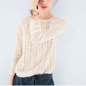 J. Crew Sequin Stacked Beaded Sweater in Ivory Snowflake
